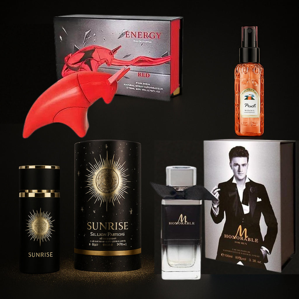 SELLION Parfum Sunrise Black, M Honorable, Energy Red, Peach Bodymist EDP 100ML - Men Perfume 4IN1 Combo Set