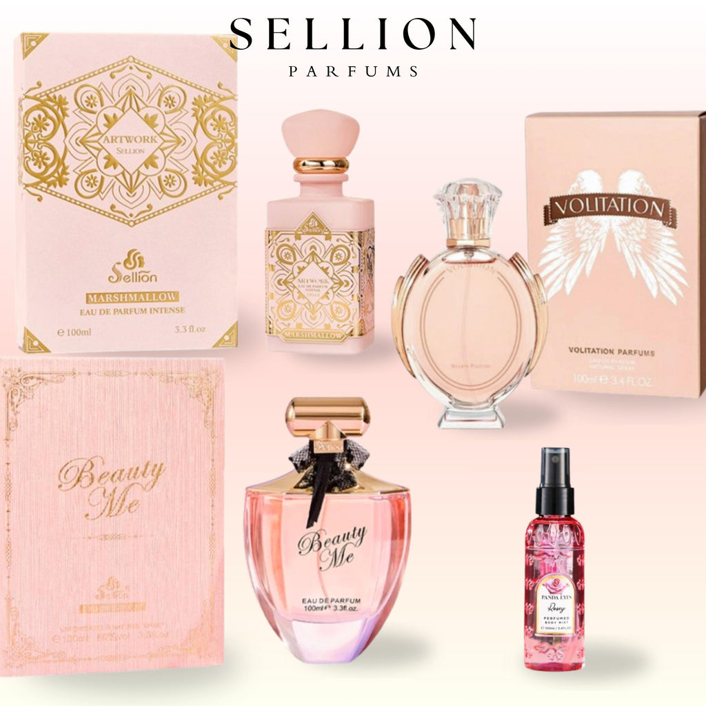 SELLION Parfum Artwork Marshmallow, Volitation Pink, Beauty Me, Rosey Bodymist EDP 100ML - Women Perfume 4IN1 Combo Set